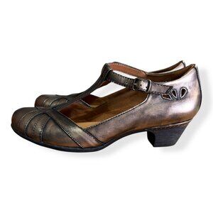Cobb Hill Bronze Metallic Leather T-Strap Heels Cutout Steampunk Women's Size 9M